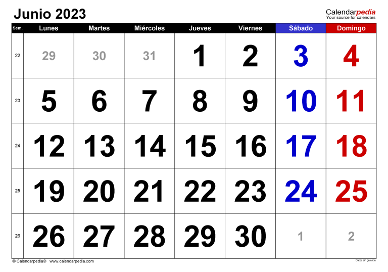 calendario de junio 2023