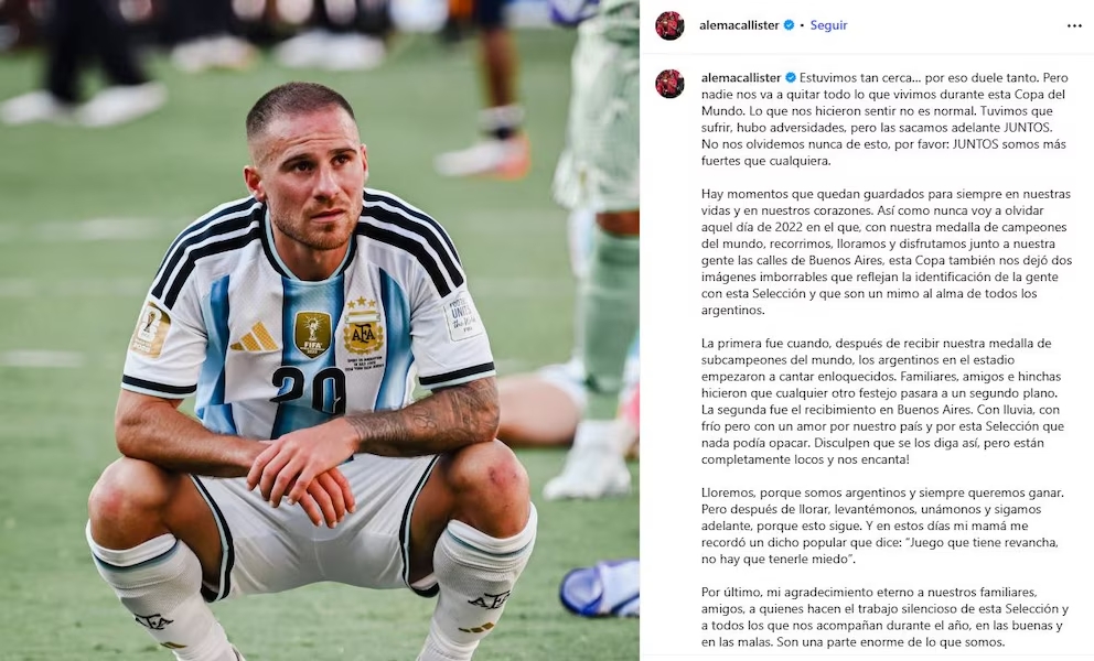 La emotiva carta de Alexis Mac Allister tras la final del Mundial: "Estuvimos tan cerca... por eso duele tanto" 2